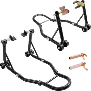 Motorcycle Stand Lift, 800lbs Capacity Front Wheel Fork Lift, U+L Fork Swingarm Spool for Workshop, Garage, and Repair Shop (Front Rear Wheels Lift)