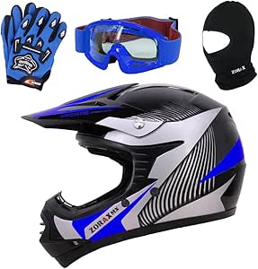 Zorax ZOR-X19 Blue L (53-54cm) PREDATOR Kids Motorbike Motocross MX Helmet ECE 2206 & Gloves