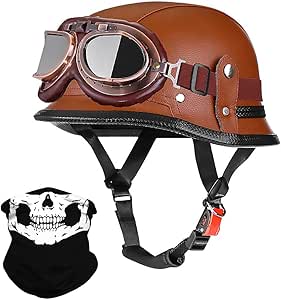 Vintage German Motorcycle Half Helmet Leather Open Face Motorbike Helmet with Goggles DOT/ECE Approved