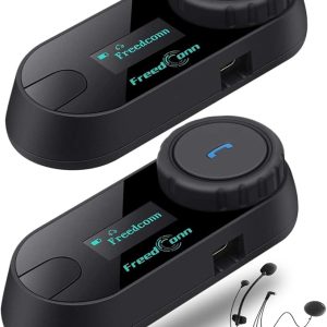 Motorcycle Helmet Bluetooth Headset T-COM SC 2Pack,2-Way 800M Universal Pairing BT5.0 Intercom Communication System kit for Motorbike,Interphone with LCD Screen/Music Sharing/FM/Siri/IP65/2 in1 mic