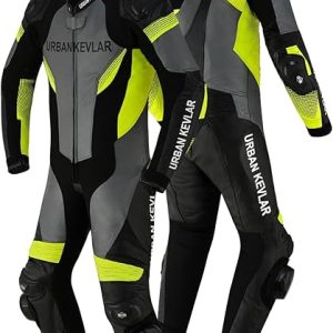 Men's Motorcycle Racing Leather Suit, 1-Piece Professional Racing Gear, Premium Cowhide Leather, CE- Armor Protection