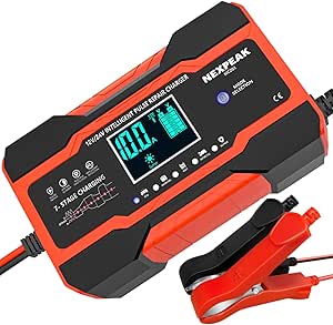 10-Amp Car Battery Charger, 12V and 24V Smart Fully Automatic Battery Charger