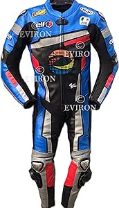 Motorcycle 2 piece Leather Suit New Multicolour Design. (Black & Blue, M)