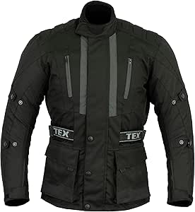 Texpeed Mens Black Motorcycle Motorbike Biker Waterproof Jacket With CE Armour (EN 1621-1) L