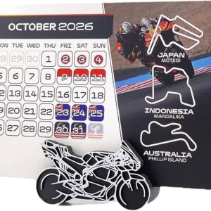 2026 Desktop Calendar for MotoGP with Display Stand, 12-Month Month-to-View Planner, Race Schedule Calendar with Event Date, Gift for Motorsport Fans Enthusiasts and Collectors (1Pcs)