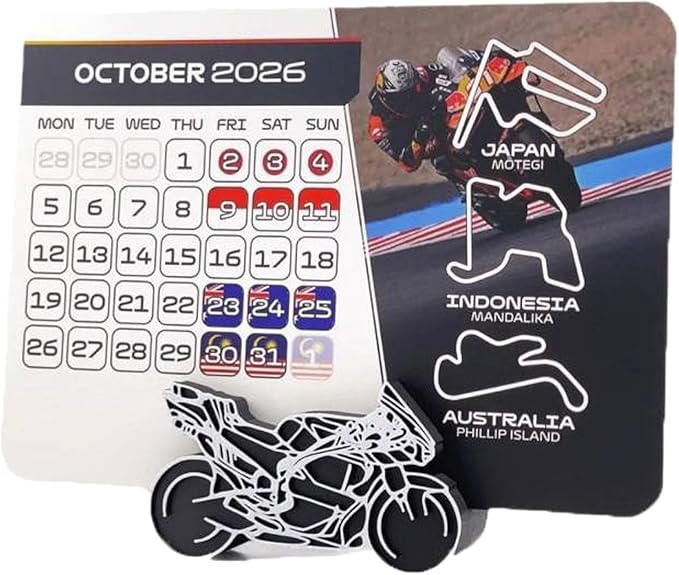 2026 Desktop Calendar for MotoGP with Display Stand, 12-Month Month-to-View Planner, Race Schedule Calendar with Event Date, Gift for Motorsport Fans Enthusiasts and Collectors (1Pcs)