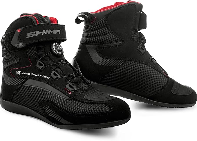 SHIMA EXO Vented, Motorbike Shoes for Men | Breathable, Reinforced Street Riding Shoes with ATOP Closure System, Ankle Support, Anti-Slip Sole, Gear Pad (Black, 11)