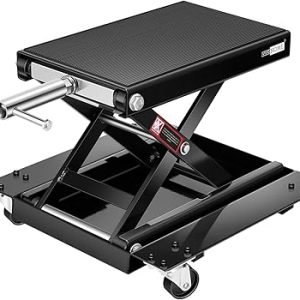 VIVOHOME 500KG Heavy Duty Steel Wide Deck Motorcycle Lift Jack Scissor Elevators Stand Hoist with Dolly and Hand Crank for ATV, Bikes, Garage Repair