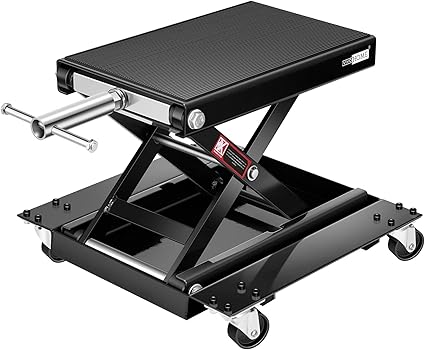 VIVOHOME 500KG Heavy Duty Steel Wide Deck Motorcycle Lift Jack Scissor Elevators Stand Hoist with Dolly and Hand Crank for ATV, Bikes, Garage Repair