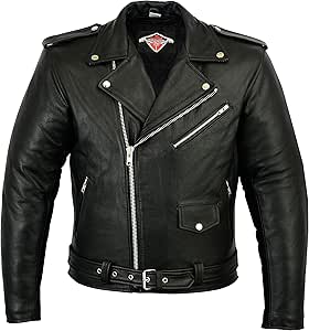 Texpeed Mens Leather Marlon Brando Motorcycle Jacket - Touring Motorbike Jacket With Genuine Biker CE Armour (EN 1621-1) Protection Black - XL